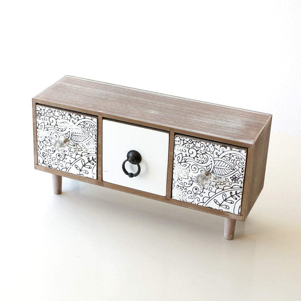 P583 レトロ 木製 小引き出し ミニチェスト 3段 卓上収納 アンティーク